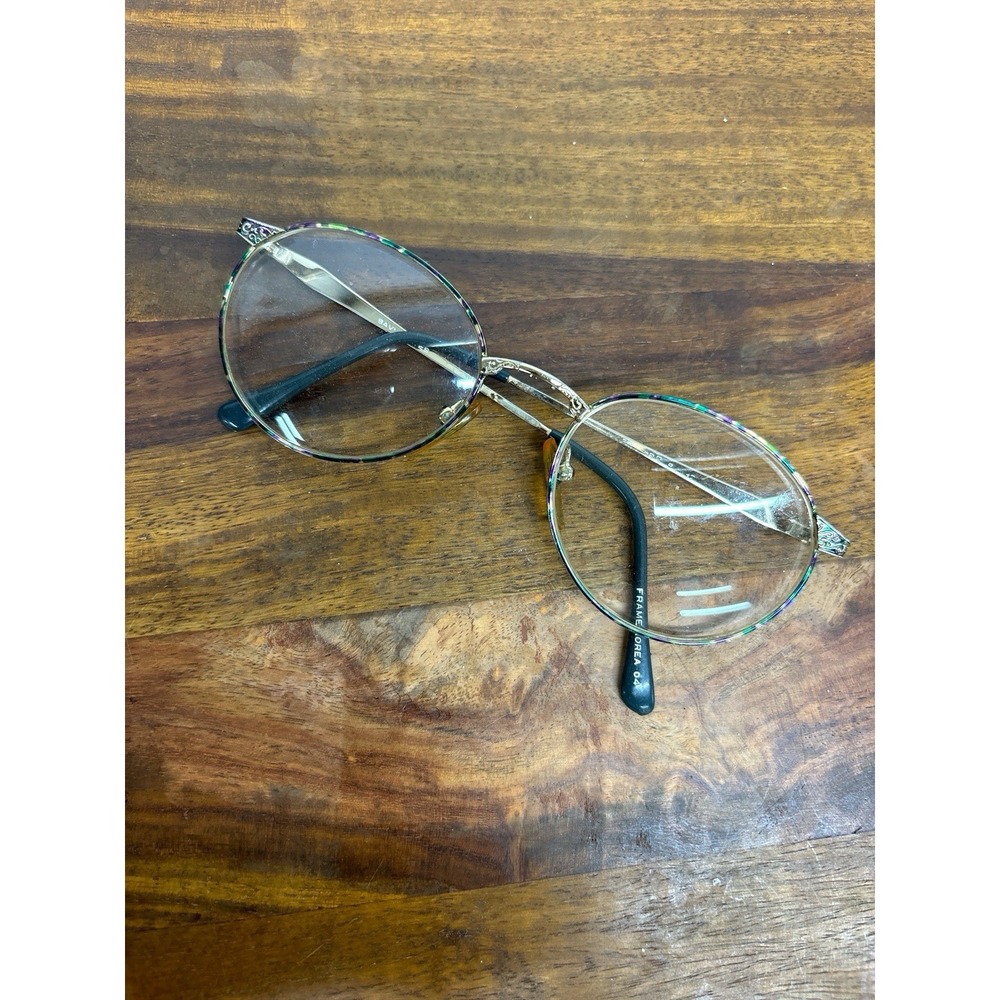 Vintage‎ Multicolor/Gold Savvy Unique Round Metal Scrollwork Frame Eyeglasses - Picture 4 of 9